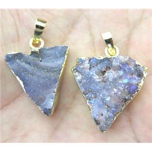 Agate Druzy triangle pendant, gold plated, approx 15-25mm [GMPDA3440]