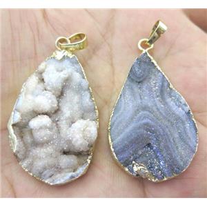 Agate Druzy teardrop pendant, gold plated, approx 20-40mm [GMPDA3441]