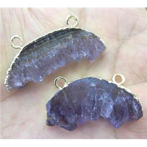 amethyst druzy pendant with 2holes, lune-shape, gold plated, approx 15-35mm [GMPDA3444]