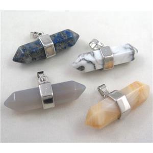 mix gemstone bullet pendant, platinum plated, approx 10-32mm [GMPDA3449]