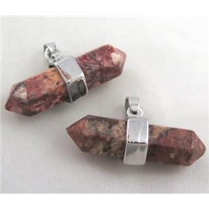 Rhodonite bullet pendant, platinum plated, approx 10-32mm [GMPDA3452]
