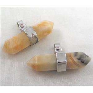 Yellow Crazy Agate bullet pendant, platinum plated, approx 10-32mm [GMPDA3453]