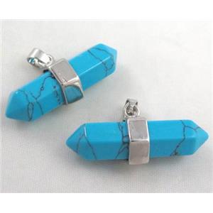 blue turquoise bullet pendant, platinum plated, approx 10-32mm [GMPDA3454]