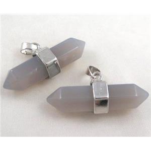 grey agate bullet pendant, platinum plated, approx 10-32mm [GMPDA3458]