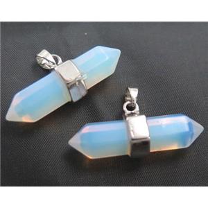white opalite bullet pendant, platinum plated, approx 10-32mm [GMPDA3459]