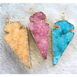 druzy quartz arrowhead pendant, mixed color, approx 30-50mm [GMPDA3467]