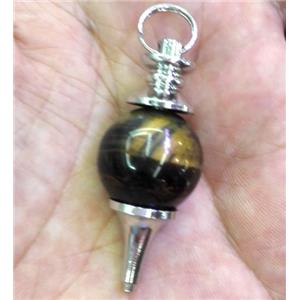 tiger eye stone pendant, platinum plated, approx 18-30mm [GMPDA3468]