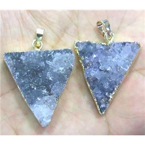 agate druzy triangle pendant, gold plated, approx 20-30mm [GMPDA3479]