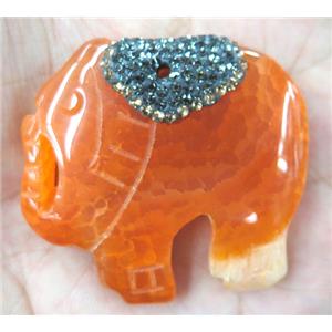 orange Agate elephant pendant pave rhinestone, approx 40-60mm [GMPDA3494]