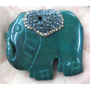 green Agate elephant pendant pave rhinestone, approx 40-60mm [GMPDA3496]