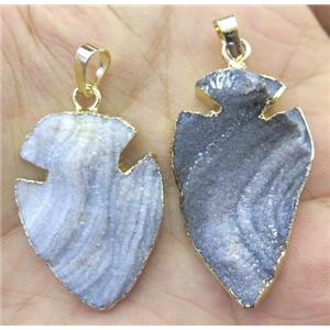 Sun Agate druzy arrowhead pendant, gold plated, approx 20-40mm [GMPDA3499]
