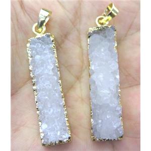 white druzy quartz pendant, rectangle, gold plated, approx 10-40mm [GMPDA3502]