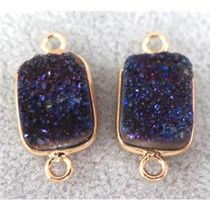 druzy quartz connector, rectangle, blue electroplated, approx 10x14mm [GMPDA3509]