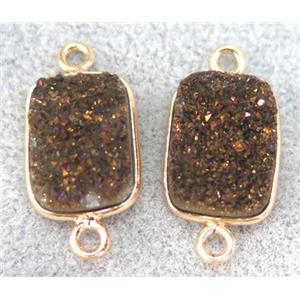 coffee druzy quartz connector, rectangle, gold plated, approx 10x14mm [GMPDA3511]