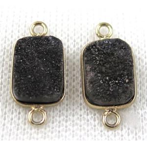 black druzy quartz connector, rectangle, gold plated, approx 10x14mm [GMPDA3512]