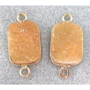 druzy quartz connector, rectangle, orange electroplated, approx 10x14mm [GMPDA3513]