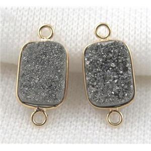 druzy quartz connector, rectangle, silver electroplated, approx 10x14mm [GMPDA3514]
