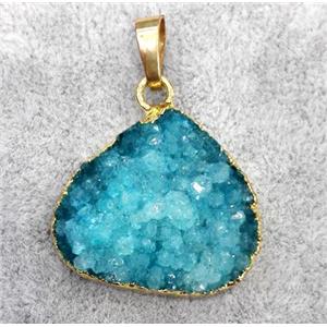 blue druzy quartz teardrop pendant, gold plated, approx 20-25mm [GMPDA3518]