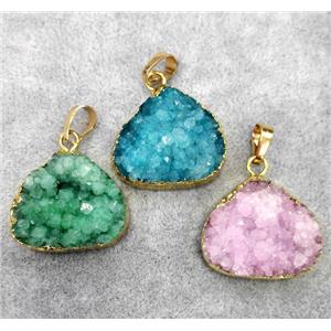 mixed druzy quartz teardrop pendant, gold plated, approx 20-25mm [GMPDA3520]