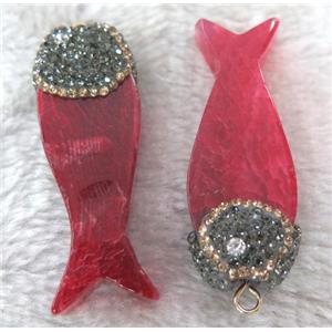 red fish agate pendant with rhinestone, approx 22-55mm [GMPDA3536]