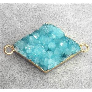 druzy quartz connecetor, rhombic, gold plated, approx 20-30mm [GMPDA3542]