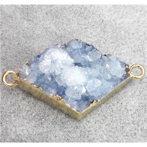 druzy quartz connecetor, rhombic, gold plated, approx 20-30mm [GMPDA3543]