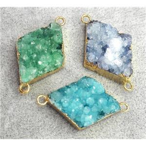 druzy quartz connecetor, rhombic, gold plated, approx 20-30mm [GMPDA3545]