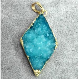 druzy quartz pendant, rhombic, gold plated, approx 20-30mm [GMPDA3546]