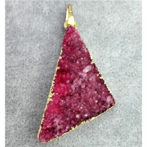 druzy quartz pendant, triangle, gold plated, approx 20-30mm [GMPDA3552]