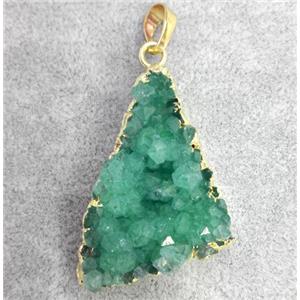 druzy quartz pendant, triangle, gold plated, approx 20-30mm [GMPDA3553]