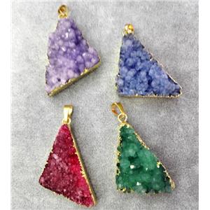 druzy quartz pendant, triangle, gold plated, approx 25-50mm [GMPDA3554]