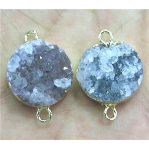 Agate Druzy Connector, flat-round, gold plated, approx 15mm dia [GMPDA3579]