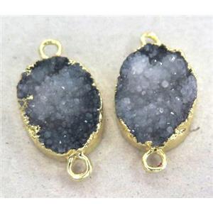 druzy quartz connector, oval, gold plated, approx 12x16mm [GMPDA3620]