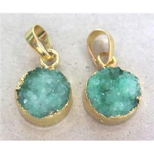 druzy quartz pendant, round, gold plated, approx 12mm dia [GMPDA3621]