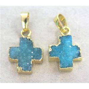 druzy quartz pendant, cross, gold plated, approx 14x14mm [GMPDA3623]