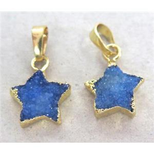 druzy quartz pendant, star, gold plated, approx 14x14mm [GMPDA3624]
