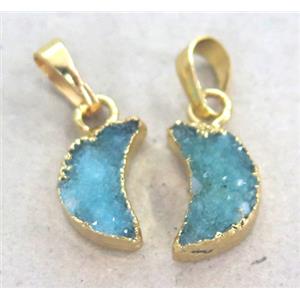 druzy quartz pendant, moon, gold plated, approx 13x13mm [GMPDA3625]