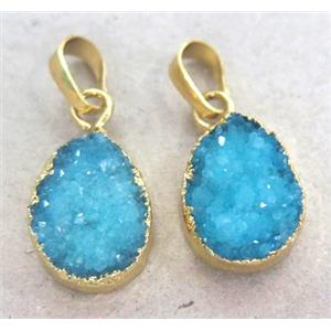 druzy quartz pendant, teardrop, gold plated, approx 12x16mm [GMPDA3626]