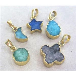 druzy quartz pendant, gold plated, approx 10-14mm [GMPDA3628]