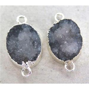 druzy quartz connector, silver plated, approx 12x16mm [GMPDA3629]