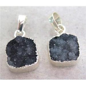 druzy quartz pendant, silver plated, approx 12x12mm [GMPDA3630]