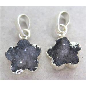druzy quartz pendant, silver plated, approx 14x14mm [GMPDA3631]