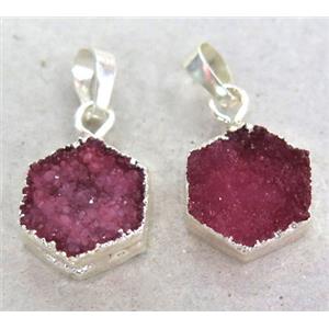 druzy quartz pendant, silver plated, approx 14x14mm [GMPDA3632]