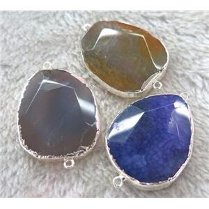 mix agate connector, faceted freeform, silver plated, approx 20-30mm [GMPDA3637]