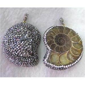 ammonite fossil pendant with rhinestone, approx 25-45mm [GMPDA3649]