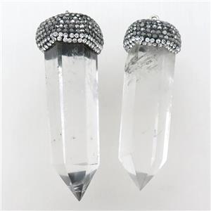 Clear Quartz tower pendant with rhinestone, bullet, approx 15-70mm [GMPDA3651]