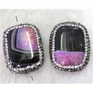 agate druzy bead paved rhinestone, rectangle, pink, approx 15-30mm [GMPDA3662]