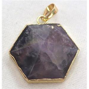 amethyst hexagon pendant, purple, point, gold plated, approx 25mm dia [GMPDA3673]