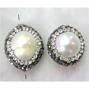 white freshwater pearl bead paved rhinestone, mix shape, approx 8-12mm [GMPDA3698]