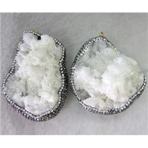 druzy agate bead paved rhinestone, freeform, approx 40-60mm [GMPDA3708]